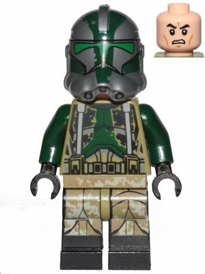 Clone Trooper Commander Gree, 41st Elite Corps (Phase 2) - Kashyyyk Camouflage, Dark Tan Markings on Legs, Scowl