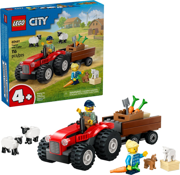 60461 Red Farm Tractor with Trailer & Sheep